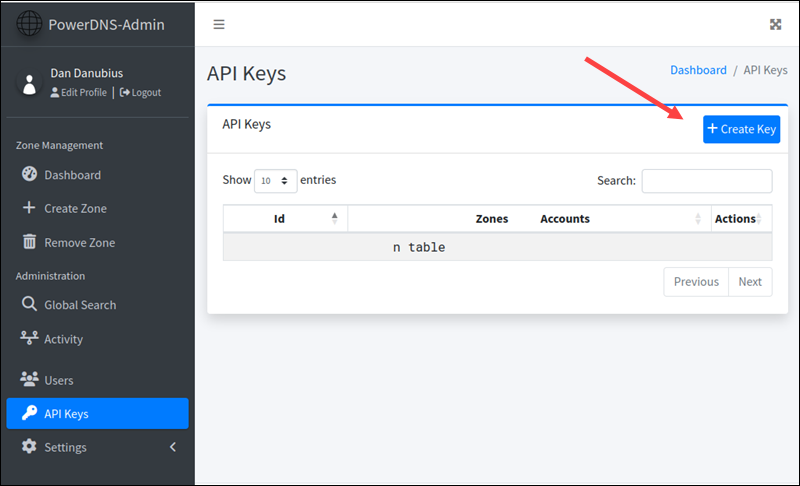 Add API key UI PowerDNS Admin.