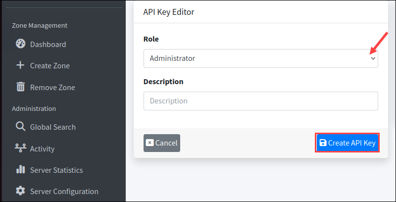 Generate API key PowerDNS Admin UI.