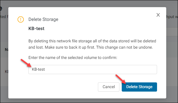 Delete storage popout UI