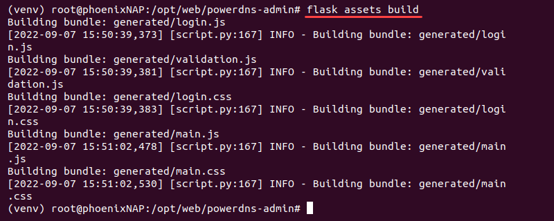 flask assets build terminal output