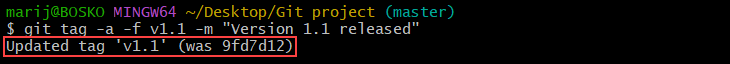 Updating an existing Git tag.