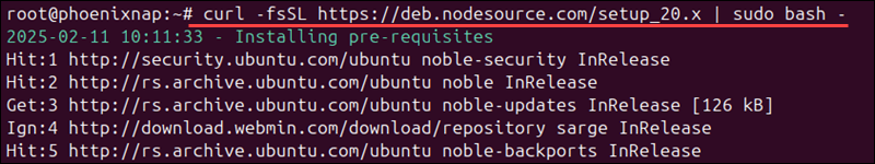 Installing the nodeJS repo.