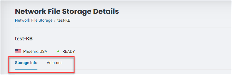 Network file storage details tabs
