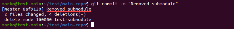 Committing submodule removal in Git.