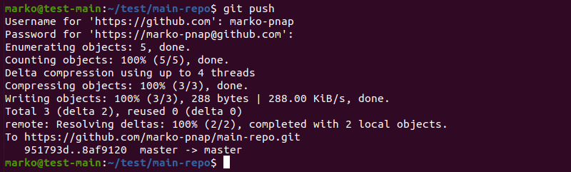Pushing the submodule removal changes to remote in Git.