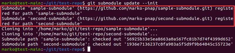 Initializing submodules using the --init flag with git submodule update.