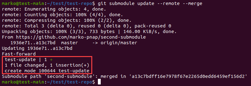 Updating submodules in Git.