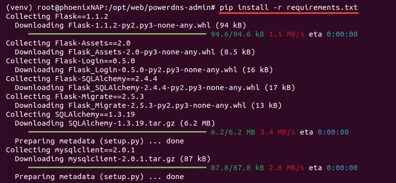 pip install requirements powerdns admin