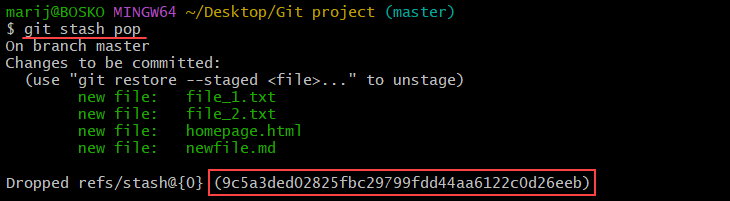 git stash restore