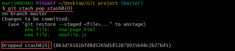 Popping a Git stash using the stash index.