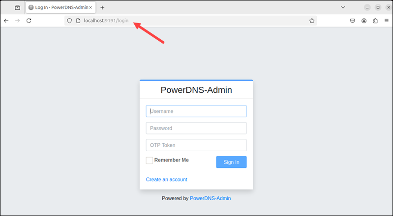 PowerDNS login page.