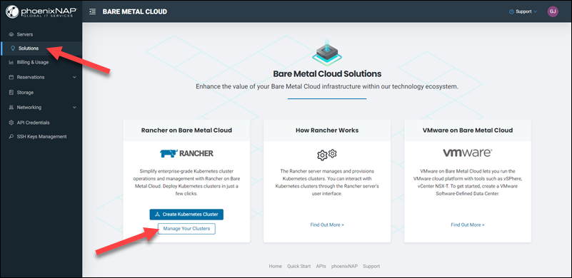 Managing Rancher clusters on Solutions page.