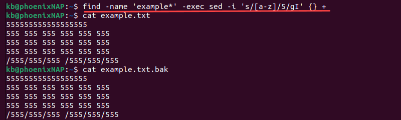sed file replace recursive terminal output