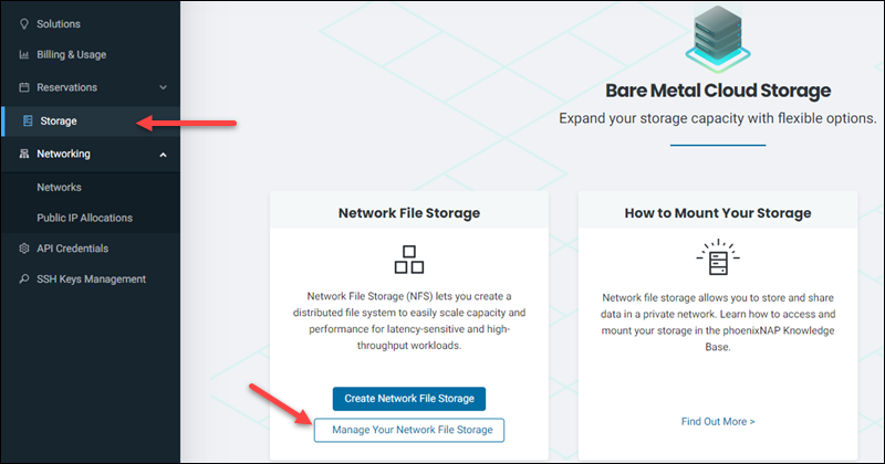 Storage manage your network file storage button UI