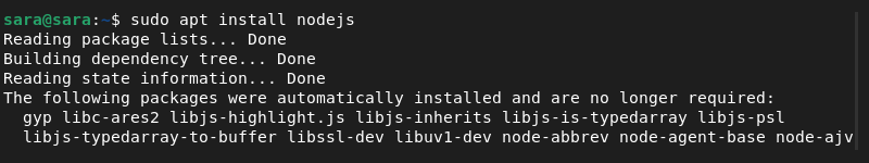 sudi apt install Node.js terminal output