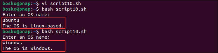 Comparing strings using a Bash case statement.