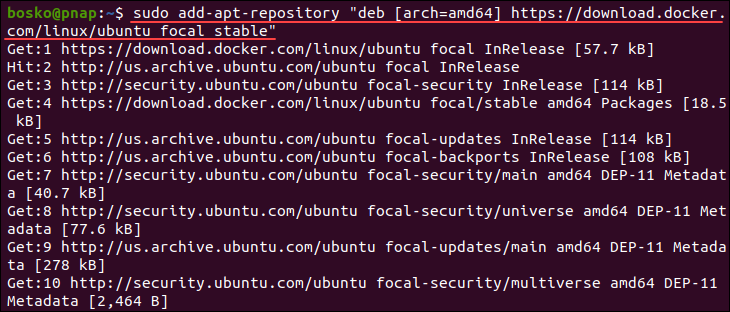 Adding the Docker official repository to the apt package manager.