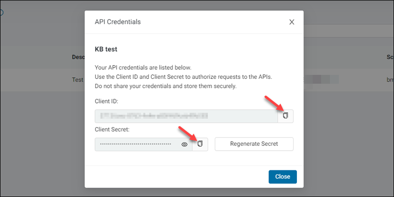 API credentials ID and secret