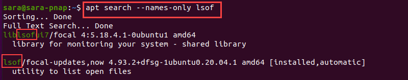 apt search names only terminal output