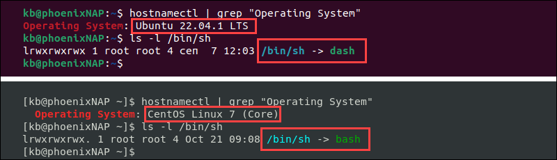 /bin/sh link Ubuntu dash CentOS bash