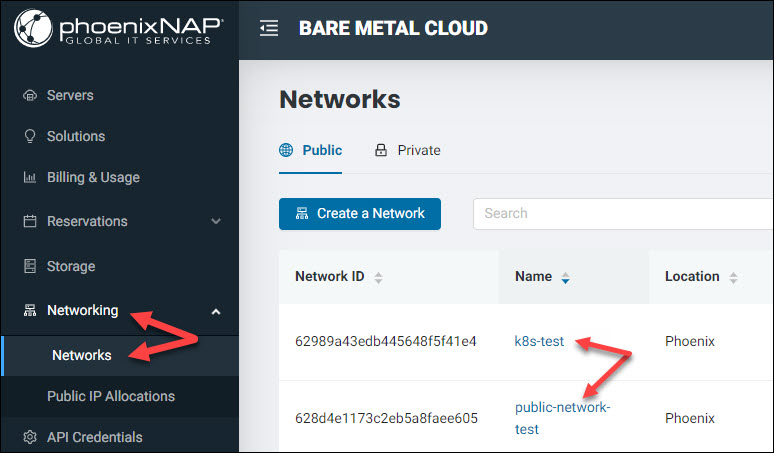 Networking and Networks page in the portal. 