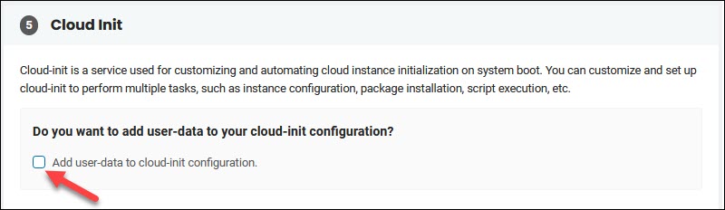 Cloud-init Add user-data to cloud-init configuration checkbox