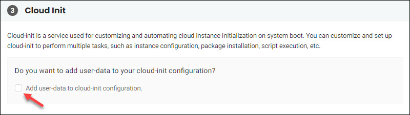 Cloud-init Add user-data to cloud-init configuration checkbox
