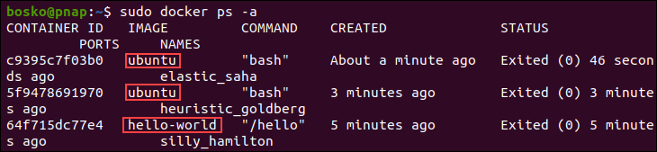 Listing all containers in Ubuntu.