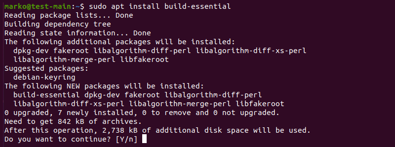 Installing the build-essential package in Ubuntu.