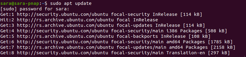 sudo apt update terminal output