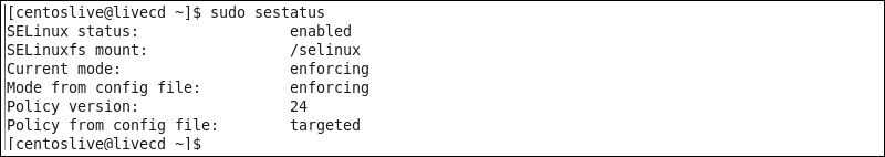 sudo sestatus terminal output