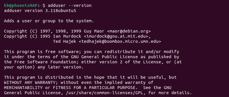 adduser version terminal output