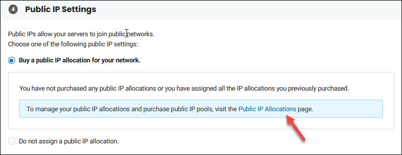 Buy a public IP allocation for your network in the BMC portal.