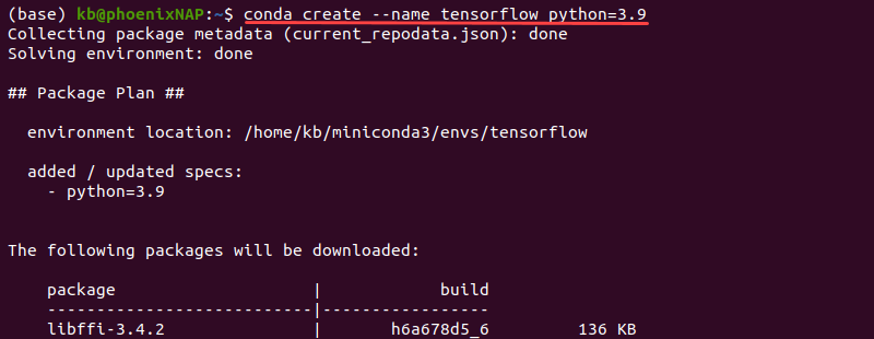 conda create tensorflow environment python3.9