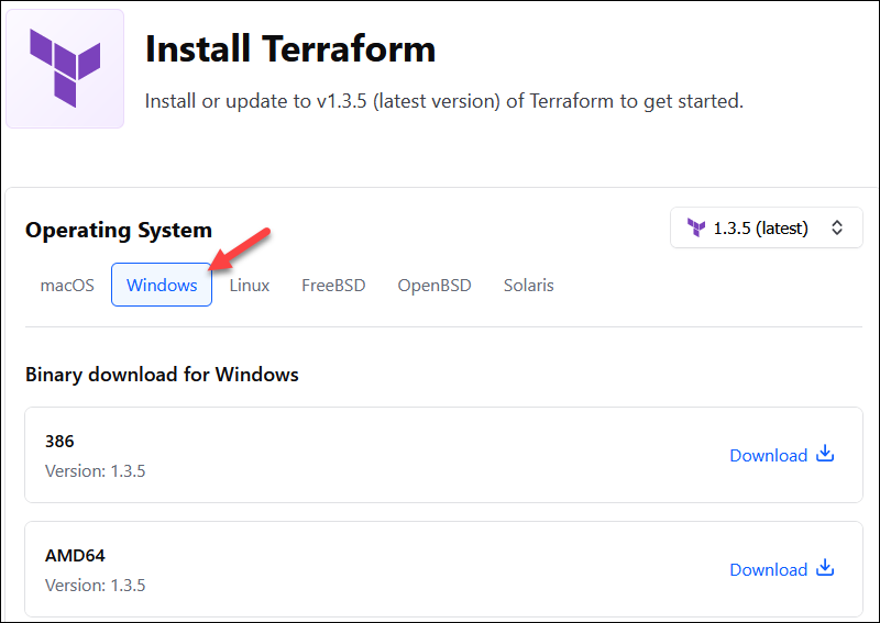 terraform download for windows