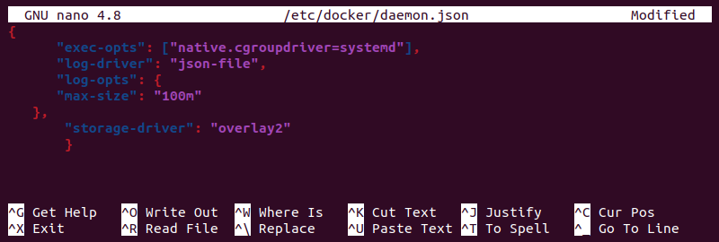 Editing the daemon.json file.