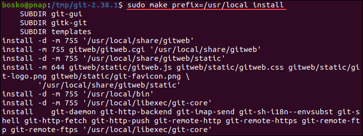 Installing Git from the source code on Ubuntu.