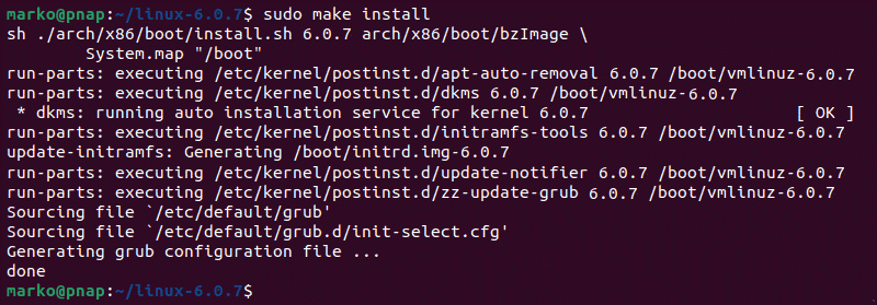 Installing the kernel.