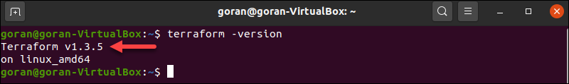 terraform -version command output on Ubuntu.