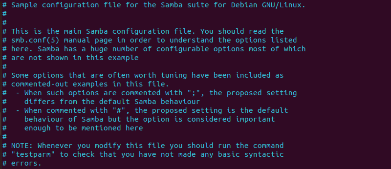 Opening Samba configuration file in Vim