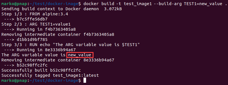 Modifying the value of an ARG variable using the command line.