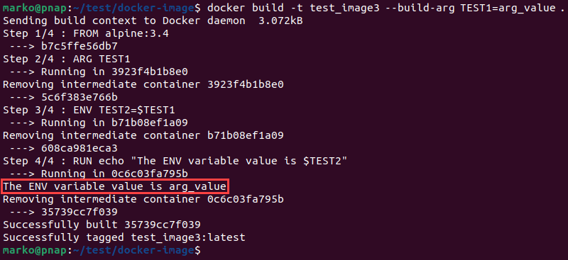 An output confirming the successful modification of the ENV variable from the command line.