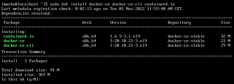 Installing Docker packages on Rocky Linux.