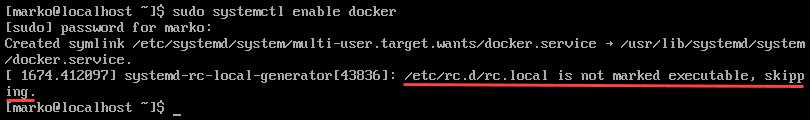 Enabling Docker service on Rocky Linux.