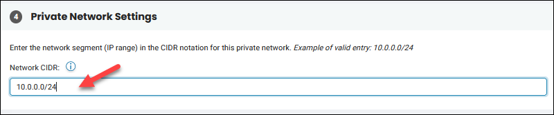 Private Network Settings step