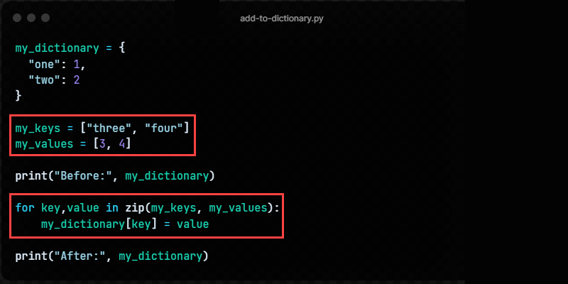 Python Add Item To Dictionary Zip 