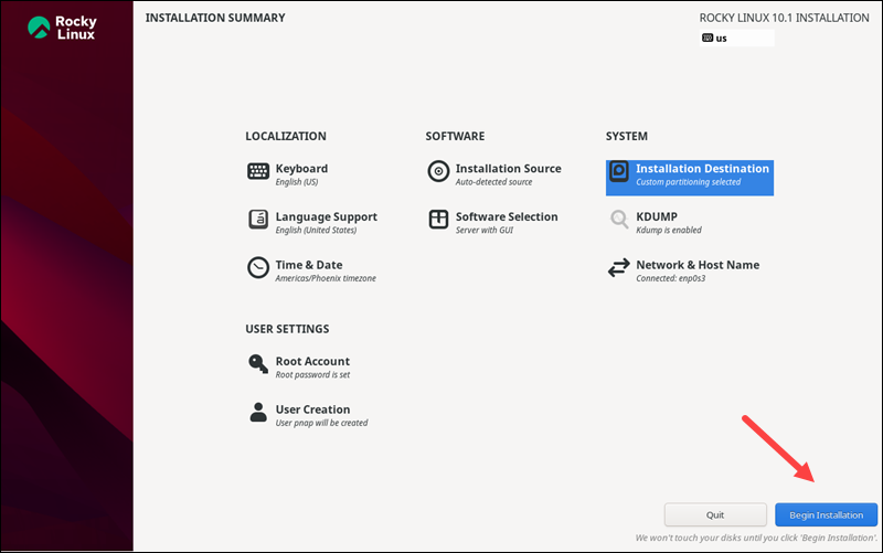 Rocky Linux Begin Installation