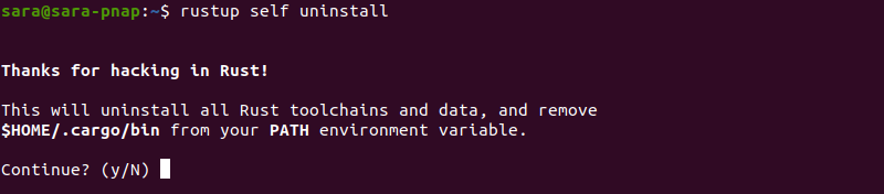 rustup self uninstall terminal output