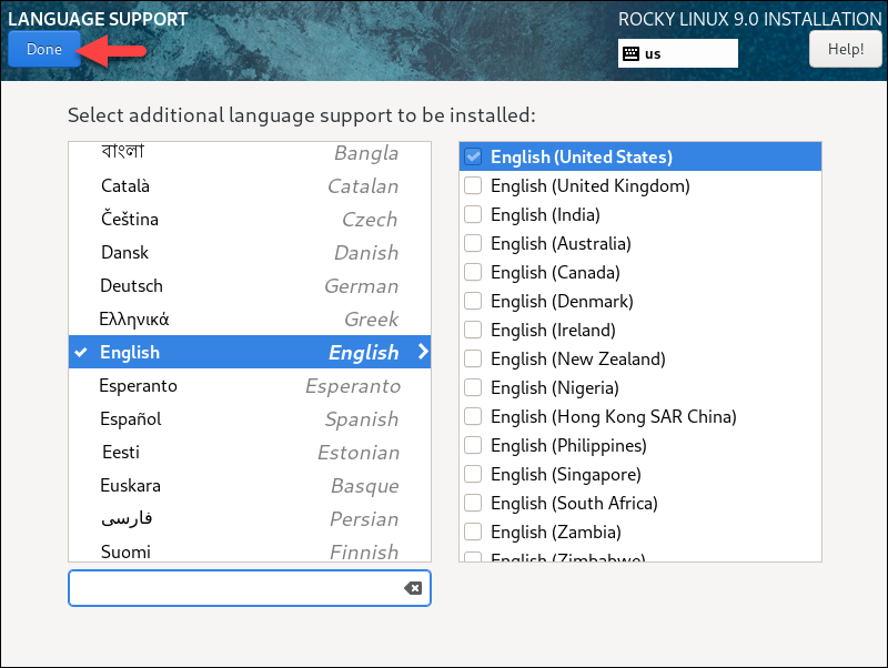 Installing additional languages in Rocky Linux.