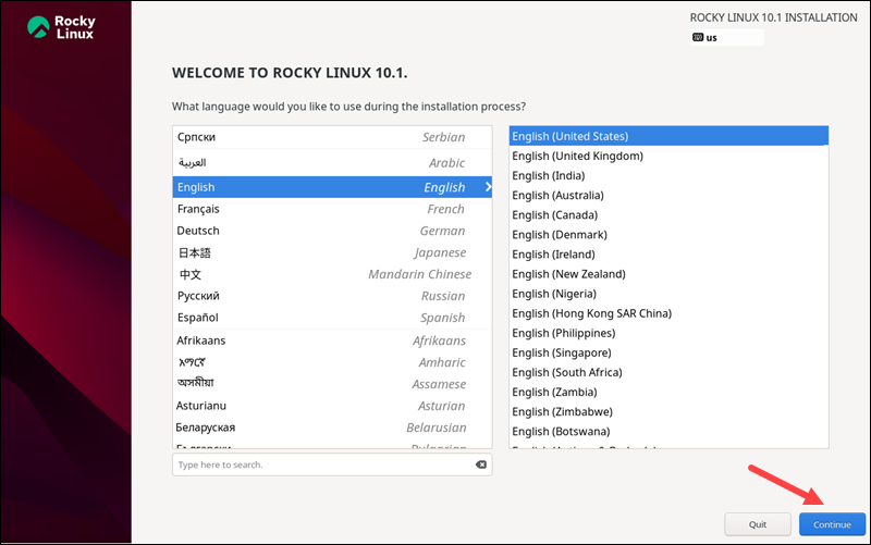 Select the installation language